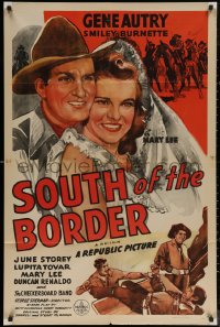 5x1452 SOUTH OF THE BORDER 1sh R1940s Gene Autry, Smiley Burnette & pretty June Storey!