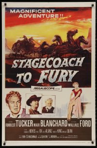 5x1461 STAGECOACH TO FURY 1sh 1956 pretty Marie Blanchard & Forrest Tucker in magnificent adventure!
