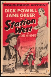 5x1471 STATION WEST 1sh R1954 guns in his back couldn't stop cowboy Dick Powell, Jane Greer!