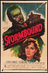 5x1476 STORMBOUND 1sh 1951 art of reporter Constance Dowling & scary outlaw Andrea Checchi!