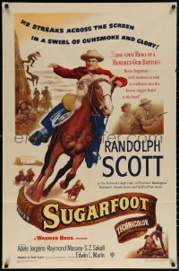 5x1485 SUGARFOOT 1sh 1951 cool full-length artwork of cowboy Randolph Scott on horseback!