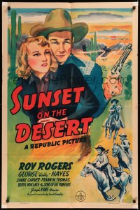 5x1490 SUNSET ON THE DESERT 1sh 1942 great artwork of cowboy Roy Rogers with smoking gun & Carver!
