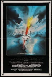 5x1491 SUPERMAN 1sh 1978 D.C. comic book superhero Christopher Reeve, cool Bob Peak logo art!