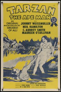 5x1507 TARZAN THE APE MAN 1sh R1954 great art of Johnny Weismuller & Maureen O'Sullivan!