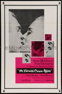 5x1523 THOMAS CROWN AFFAIR 1sh 1968 best kiss close up of Steve McQueen & sexy Faye Dunaway!
