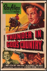 5x1526 THUNDER IN GOD'S COUNTRY 1sh 1951 art of Arizona cowboy Rex Allen & His Wonder Horse Koko!
