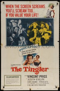 5x1531 TINGLER 1sh 1959 Vincent Price, William Castle, terrified audience, presented in Percepto!