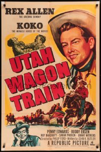 5x1554 UTAH WAGON TRAIN 1sh 1951 art of Arizona Cowboy Rex Allen & Koko Miracle Horse of the Movies!