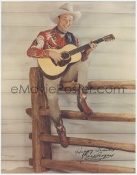 5y0149 ROY ROGERS signed 11x14 color REPRO photo 1980s great portrait on fence playing guitar!