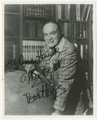 5y0760 BOB HOPE signed 8x9.75 REPRO still 1980s great portrait in study with huge world globe!