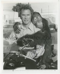 5y0418 CLINT EASTWOOD signed 8x10 still 1978 on motorcycle w/orangutan in Every Which Way But Loose!