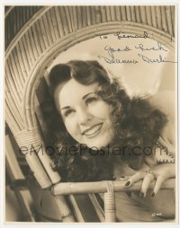 5y0429 DEANNA DURBIN signed deluxe 7.5x9.25 still 1940s great smiling portrait on bamboo chair!