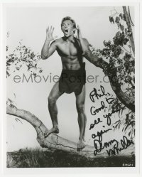5y0779 DENNY MILLER signed 8x10 REPRO still 1990s great c/u as Tarzan in tree doing the famous call!