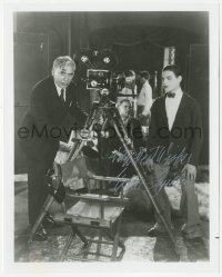 5y0787 EDDIE QUILLAN signed 8x10 REPRO still 1980s standing with Mack Sennett & movie camera!