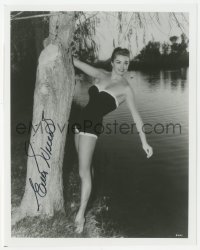 5y0791 ESTHER WILLIAMS signed 8x10 REPRO still 1980s sexy swimsuit portrait hanging on tree by lake!