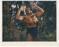 5y0696 GORDON SCOTT signed color 8x10 REPRO still 1990s great close up as Tarzan doing famous call!