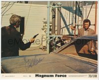 5y0460 HAL HOLBROOK signed 8x10 mini LC #2 1973 pointing gun at Clint Eastwood in Magnum Force!