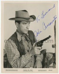 5y0495 JOHN CASSAVETES signed 8x10 still 1957 close up as cowboy pointing gun in Saddle the Wind!
