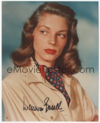 5y0711 LAUREN BACALL signed color 8x10 REPRO still 1980s close portrait looking to the side!