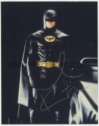 5y0717 MICHAEL KEATON signed color 8x10 REPRO still 2000s full-length as Batman by Batmobile!