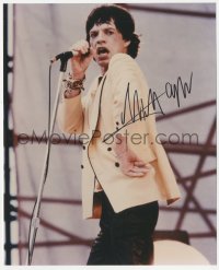 5y0719 MICK JAGGER signed color 8x9.75 REPRO still 1990s Rolling Stones legend performing on stage!