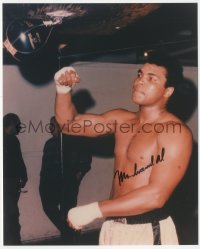 5y0720 MUHAMMAD ALI signed color 8x10 REPRO still 1990s great close up of the boxing legend training!