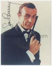 5y0729 SEAN CONNERY signed color 8x10 REPRO still 1990s best portrait as James Bond in tuxedo w/gun!