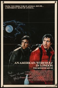 5y0045 AMERICAN WEREWOLF IN LONDON signed 1sh 1981 by director John Landis, beware the moon!