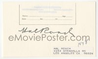 5y0634 HAL ROACH signed 3x5 index card 1978 it can be framed & displayed with a repro!