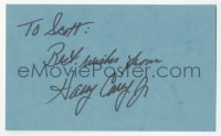 5y0635 HARRY CAREY JR. signed 3x5 index card 1980s it can be framed & displayed with a repro!
