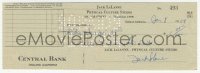 5y0274 JACK LALANNE canceled check 1954 he paid $1.25 to pay for photo prints!