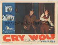 5y0065 CRY WOLF signed LC #5 1947 by Barbara Stanwyck, who is grabbed by Errol Flynn!