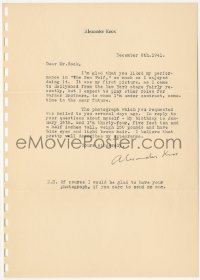 5y0160 ALEXANDER KNOX signed letter 1941 happy to get praise for his first movie, The Sea Wolf!