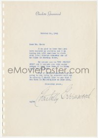 5y0171 CHARLOTTE GREENWOOD signed letter 1941 just made The Perfect Snob & was born in Philadelphia!