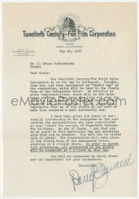 5y0174 DARRYL F. ZANUCK signed letter 1937 inviting Humberstone to 20th Century-Fox's studio day!
