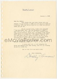 5y0179 DOROTHY LAMOUR signed letter 1938 making Her Jungle Love, she's just 23 years old!