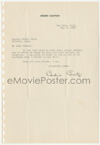 5y0180 EDDIE CANTOR signed letter 1933 happy to get a lovely letter & counting on his listening!