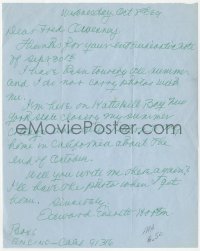 5y0183 EDWARD EVERETT HORTON signed letter 1969 entirely handwritten telling what he's doing!