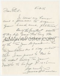 5y0192 JAMES PIERCE signed letter 1976 at that time he was the oldest living Tarzan!