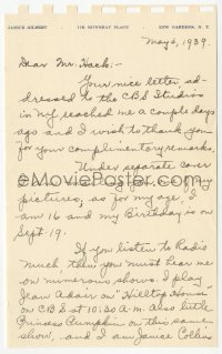5y0194 JANICE GILBERT signed letter 1939 she was just 16 and on lots of CBS radio shows!