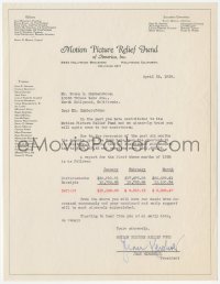 5y0195 JEAN HERSHOLT signed letter 1938 asking Bruce Humberstone to help Motion Picture Relief Fund!