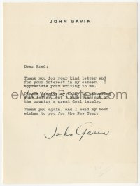 5y0200 JOHN GAVIN signed letter 1954 sending a photo to a fan who wrote a nice letter!