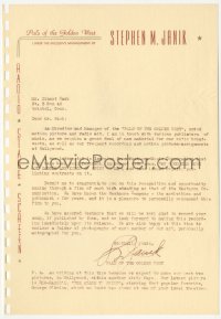5y0218 STEPHEN M. JANIK signed letter 1940 manager of Pals of the Golden West & married to Nora Lou!