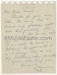 5y0222 VIRGINIA CLARK signed letter 1940s she was the lead on radio's The Romance of Helen Trent!