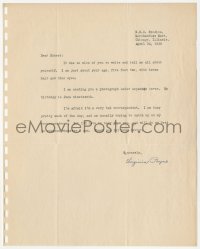 5y0223 VIRGINIA PAYNE signed letter 1939 she is 5 foot 2 with brown hair & blue eyes!
