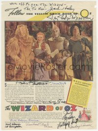 5y0138 WIZARD OF OZ signed magazine ad 1939 by Jack Haley, Ray Bolger, and TWELVE Munchkin actors!