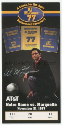 5y0231 AL MCGUIRE signed 4x7 ticket 1997 the retirement ceremony for the basketball coach!