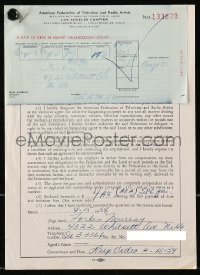 5y0246 FORBES MURRAY signed contract 1954 joining American Federation of Television & Radio Artists!