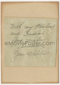 5y0228 JEAN HARLOW signed 4x5 note 1930s Cordial Good Wishes from her mother as if Jean wrote it!