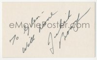 5y0244 JULIET PROWSE signed 3x5 cardstock 1980s it could be framed with a repro still!